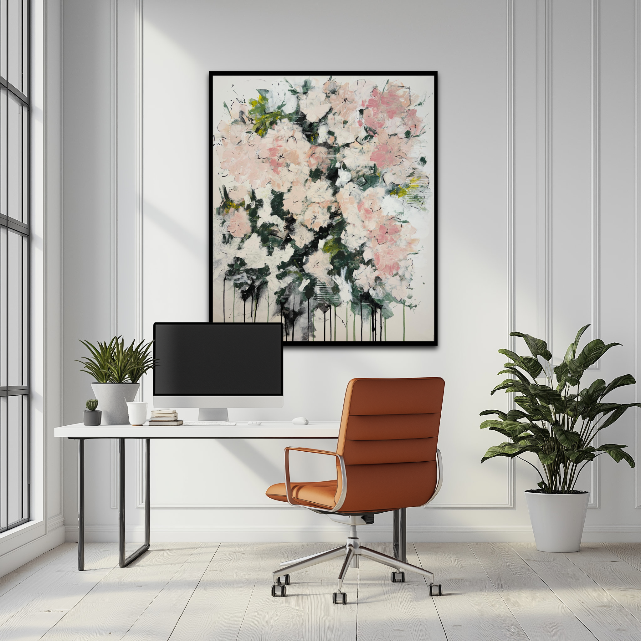 Painting shown in a refined home interior